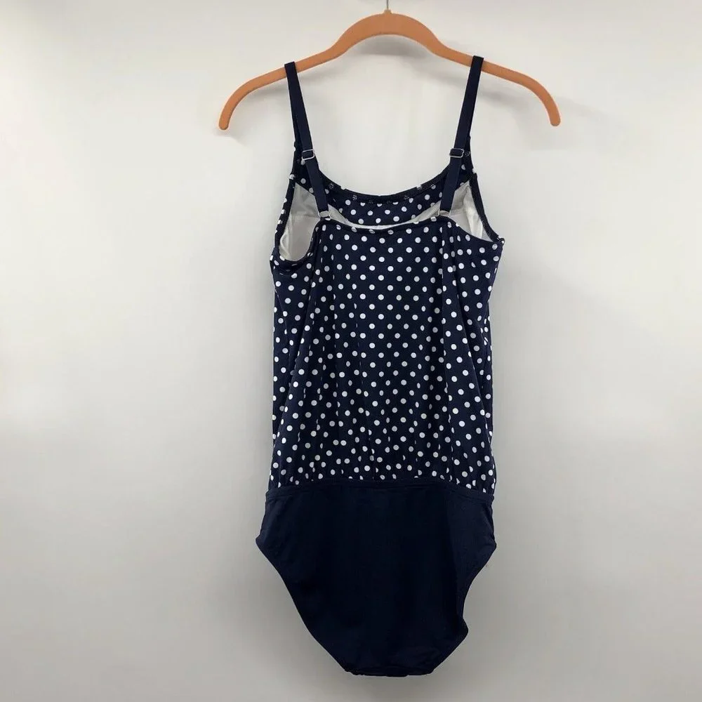 Lands End Maternity Swim Suit Womens 6 Used Navy Polka Dot One Piece - Picture 2 of 15